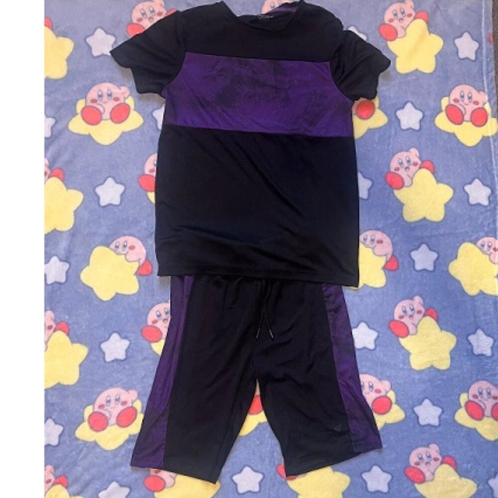 purple and black athletic shirt and shorts set size 11-12 years
